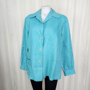 Lafayette 148 Linen Shacket Turquoise Button Up 12